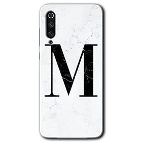 Xiaomi Mi 9 Beyaz Mermer Desenli M Harfi Baskılı Uyumlu Silikon Kılıf