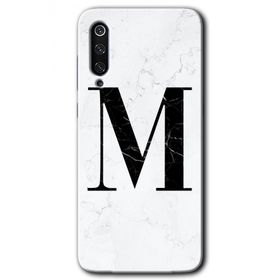 Xiaomi Mi 9 Beyaz Mermer Desenli M Harfi Baskılı Uyumlu Silikon Kılıf