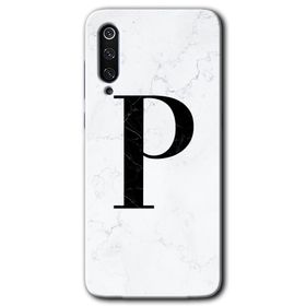 Xiaomi Mi 9 Beyaz Mermer Desenli P Harfi Baskılı Uyumlu Silikon Kılıf