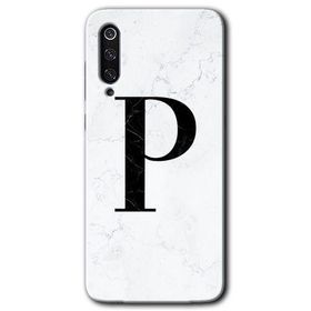 Xiaomi Mi 9 Beyaz Mermer Desenli P Harfi Baskılı Uyumlu Silikon Kılıf