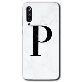 Xiaomi Mi 9 Beyaz Mermer Desenli P Harfi Baskılı Uyumlu Silikon Kılıf
