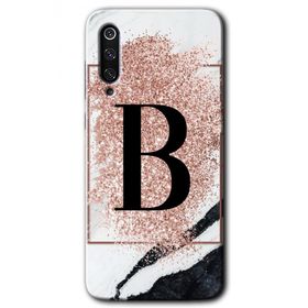 Xiaomi Mi 9 Pembe Mermer Desenli B Harfi Baskılı Uyumlu Silikon Kılıf