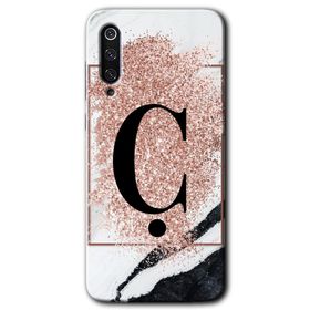 Xiaomi Mi 9 Pembe Mermer Desenli C Harfi Baskılı Uyumlu Silikon Kılıf