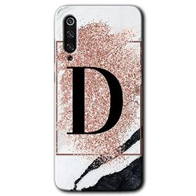 Xiaomi Mi 9 Pembe Mermer Desenli D Harfi Baskılı Uyumlu Silikon Kılıf