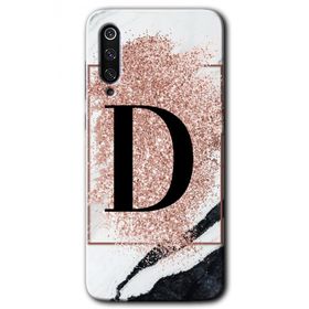 Xiaomi Mi 9 Pembe Mermer Desenli D Harfi Baskılı Uyumlu Silikon Kılıf
