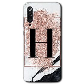 Xiaomi Mi 9 Pembe Mermer Desenli H Harfi Baskılı Uyumlu Silikon Kılıf