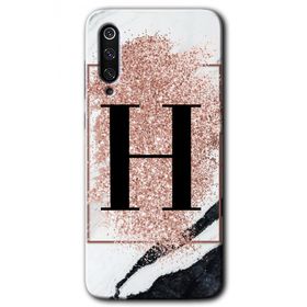 Xiaomi Mi 9 Pembe Mermer Desenli H Harfi Baskılı Uyumlu Silikon Kılıf