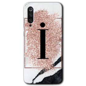 Xiaomi Mi 9 Pembe Mermer Desenli İ Harfi Baskılı Uyumlu Silikon Kılıf