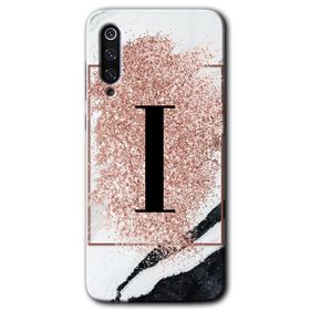 Xiaomi Mi 9 Pembe Mermer Desenli İ Harfi Baskılı Uyumlu Silikon Kılıf