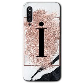 Xiaomi Mi 9 Pembe Mermer Desenli İ Harfi Baskılı Uyumlu Silikon Kılıf