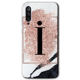 Xiaomi Mi 9 Pembe Mermer Desenli İ Harfi Baskılı Uyumlu Silikon Kılıf