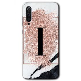 Xiaomi Mi 9 Pembe Mermer Desenli İ Harfi Baskılı Uyumlu Silikon Kılıf