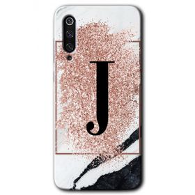 Xiaomi Mi 9 Pembe Mermer Desenli J Harfi Baskılı Uyumlu Silikon Kılıf