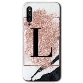 Xiaomi Mi 9 Pembe Mermer Desenli L Harfi Baskılı Uyumlu Silikon Kılıf