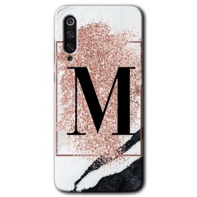 Xiaomi Mi 9 Pembe Mermer Desenli M Harfi Baskılı Uyumlu Silikon Kılıf