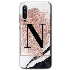 Xiaomi Mi 9 Pembe Mermer Desenli N Harfi Baskılı Uyumlu Silikon Kılıf