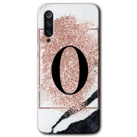 Xiaomi Mi 9 Pembe Mermer Desenli O Harfi Baskılı Uyumlu Silikon Kılıf