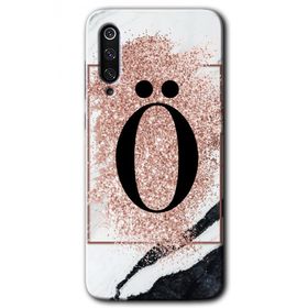 Xiaomi Mi 9 Pembe Mermer Desenli O Harfi Baskılı Uyumlu Silikon Kılıf