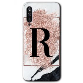Xiaomi Mi 9 Pembe Mermer Desenli R Harfi Baskılı Uyumlu Silikon Kılıf