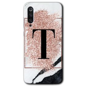 Xiaomi Mi 9 Pembe Mermer Desenli T Harfi Baskılı Uyumlu Silikon Kılıf