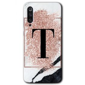 Xiaomi Mi 9 Pembe Mermer Desenli T Harfi Baskılı Uyumlu Silikon Kılıf