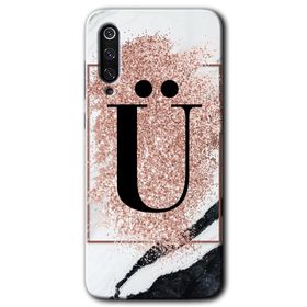Xiaomi Mi 9 Pembe Mermer Desenli U Harfi Baskılı Uyumlu Silikon Kılıf