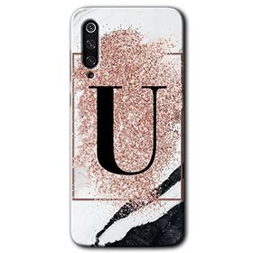 Xiaomi Mi 9 Pembe Mermer Desenli U Harfi Baskılı Uyumlu Silikon Kılıf