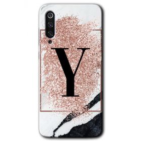 Xiaomi Mi 9 Pembe Mermer Desenli Y Harfi Baskılı Uyumlu Silikon Kılıf