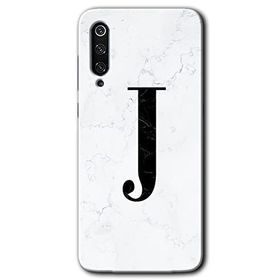 Xiaomi Mi 9 SE Beyaz Mermer Desenli J Harfi Baskılı Uyumlu Silikon Kılıf