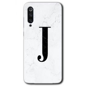 Xiaomi Mi 9 SE Beyaz Mermer Desenli J Harfi Baskılı Uyumlu Silikon Kılıf