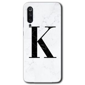 Xiaomi Mi 9 SE Beyaz Mermer Desenli K Harfi Baskılı Uyumlu Silikon Kılıf