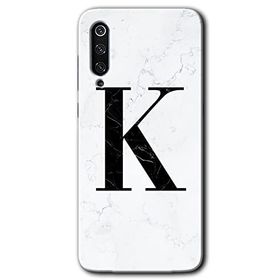 Xiaomi Mi 9 SE Beyaz Mermer Desenli K Harfi Baskılı Uyumlu Silikon Kılıf