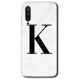 Xiaomi Mi 9 SE Beyaz Mermer Desenli K Harfi Baskılı Uyumlu Silikon Kılıf
