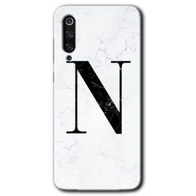 Xiaomi Mi 9 SE Beyaz Mermer Desenli N Harfi Baskılı Uyumlu Silikon Kılıf