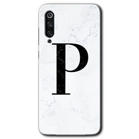 Xiaomi Mi 9 SE Beyaz Mermer Desenli P Harfi Baskılı Uyumlu Silikon Kılıf