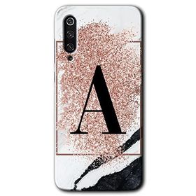 Xiaomi Mi 9 SE Pembe Mermer Desenli A Harfi Baskılı Uyumlu Silikon Kılıf