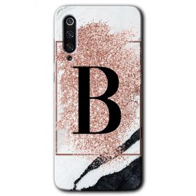 Xiaomi Mi 9 SE Pembe Mermer Desenli B Harfi Baskılı Uyumlu Silikon Kılıf