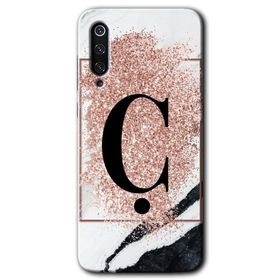 Xiaomi Mi 9 SE Pembe Mermer Desenli C Harfi Baskılı Uyumlu Silikon Kılıf