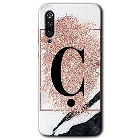 Xiaomi Mi 9 SE Pembe Mermer Desenli C Harfi Baskılı Uyumlu Silikon Kılıf