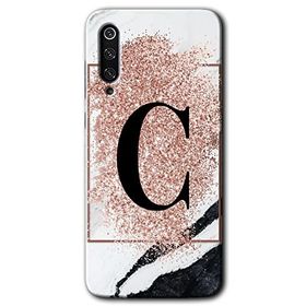 Xiaomi Mi 9 SE Pembe Mermer Desenli C Harfi Baskılı Uyumlu Silikon Kılıf
