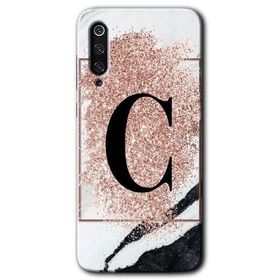 Xiaomi Mi 9 SE Pembe Mermer Desenli C Harfi Baskılı Uyumlu Silikon Kılıf