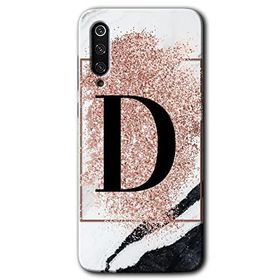 Xiaomi Mi 9 SE Pembe Mermer Desenli D Harfi Baskılı Uyumlu Silikon Kılıf