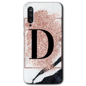 Xiaomi Mi 9 SE Pembe Mermer Desenli D Harfi Baskılı Uyumlu Silikon Kılıf