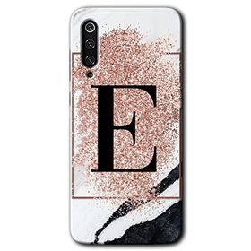 Xiaomi Mi 9 SE Pembe Mermer Desenli E Harfi Baskılı Uyumlu Silikon Kılıf