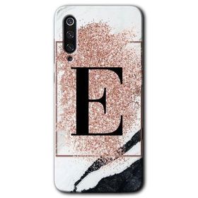 Xiaomi Mi 9 SE Pembe Mermer Desenli E Harfi Baskılı Uyumlu Silikon Kılıf