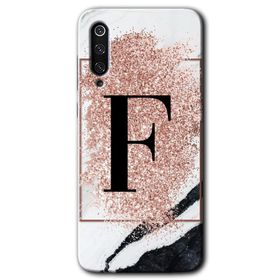 Xiaomi Mi 9 SE Pembe Mermer Desenli F Harfi Baskılı Uyumlu Silikon Kılıf