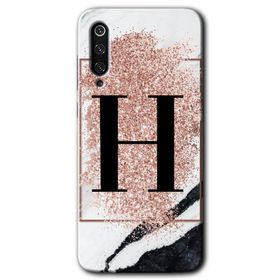 Xiaomi Mi 9 SE Pembe Mermer Desenli H Harfi Baskılı Uyumlu Silikon Kılıf