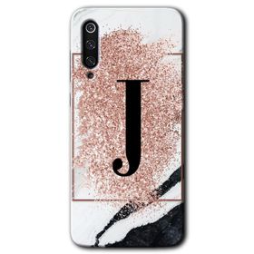 Xiaomi Mi 9 SE Pembe Mermer Desenli J Harfi Baskılı Uyumlu Silikon Kılıf