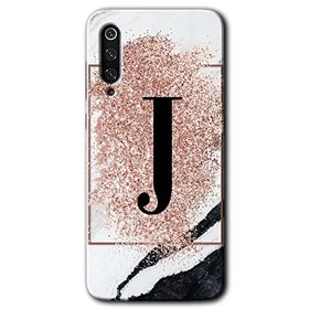 Xiaomi Mi 9 SE Pembe Mermer Desenli J Harfi Baskılı Uyumlu Silikon Kılıf