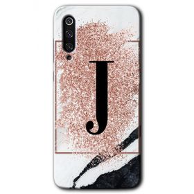 Xiaomi Mi 9 SE Pembe Mermer Desenli J Harfi Baskılı Uyumlu Silikon Kılıf